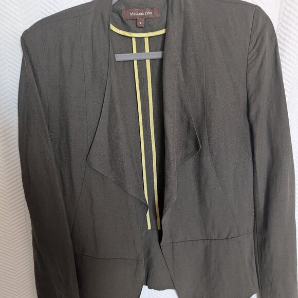 Melanie Lyne Olive Khaki linen silk open front lightweight blazer size 2 - Picture 6 of 11
